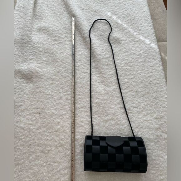Vintage Black Checkered Velvet and Satin Crossbody Shoulder Bag - Picture 2 of 9